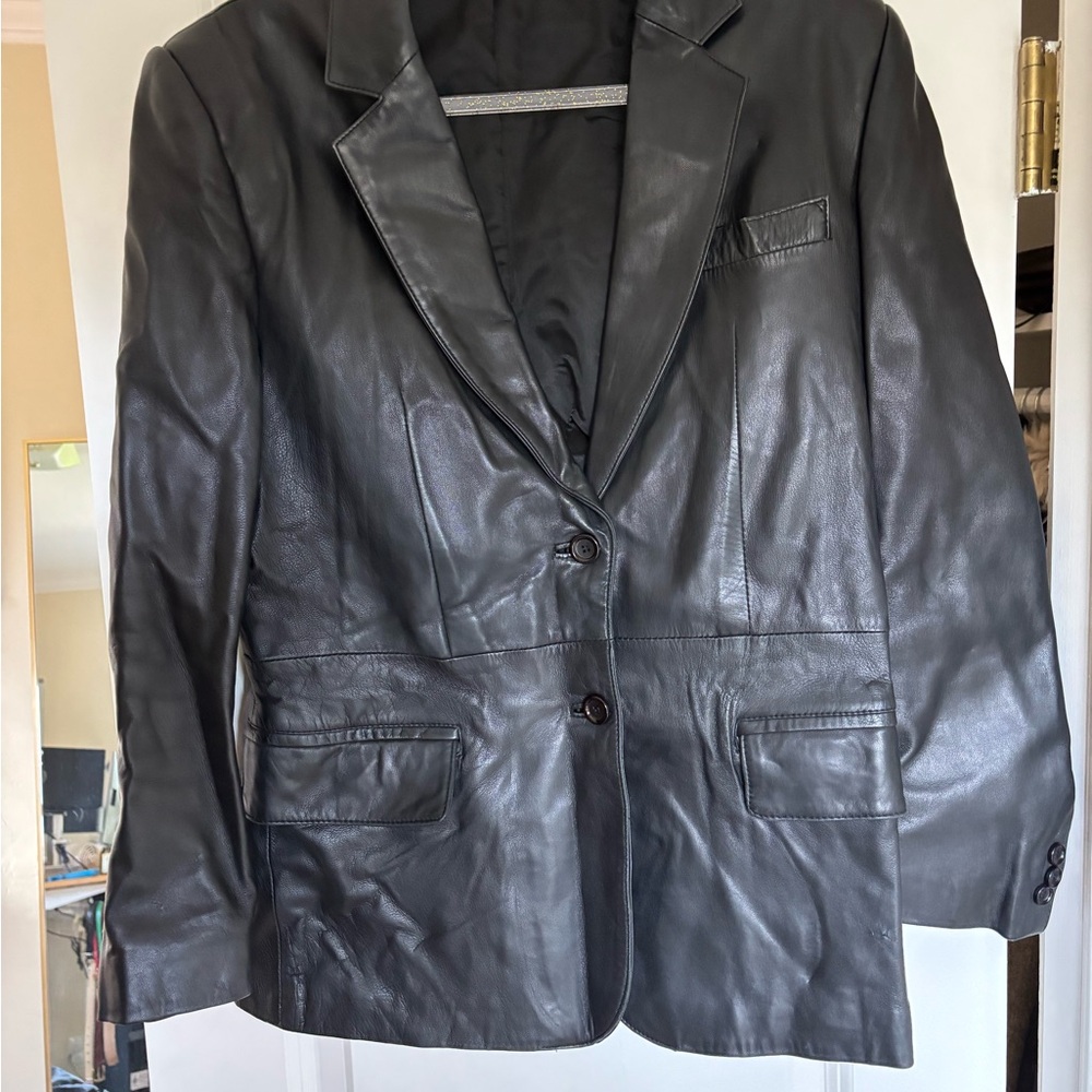 Vintage Black Leather Women's Blazer sz 10 - Picture 5 of 7
